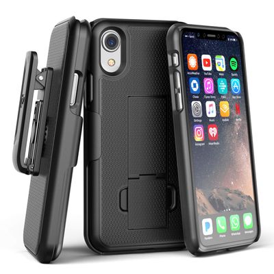 iPhone XR Belt Clip Case (2018 DuraClip) Ultra Slim Holster Shell Combo (Rubberized Grip Finish) Black (iPhone XR)