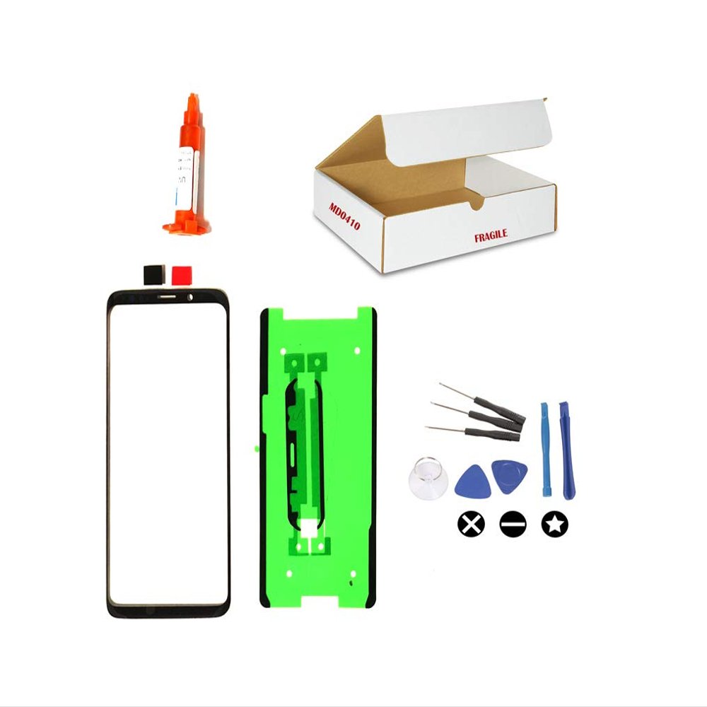 (md0410) Black Front Outer Glass Lens Replacement Compatible Galaxy S8 Plus + Repair Tools Kit G955 G955U G955A G955T G955V G955P (LCD Digitizer Touch Screen not Included)