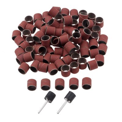 Yetaha 100 Pcs Sanding Bands, 600 Grit Drums Sleeves with 2Pcs Mandrel Set, Tool Accessories for Dremel Rotary Tools 12CM