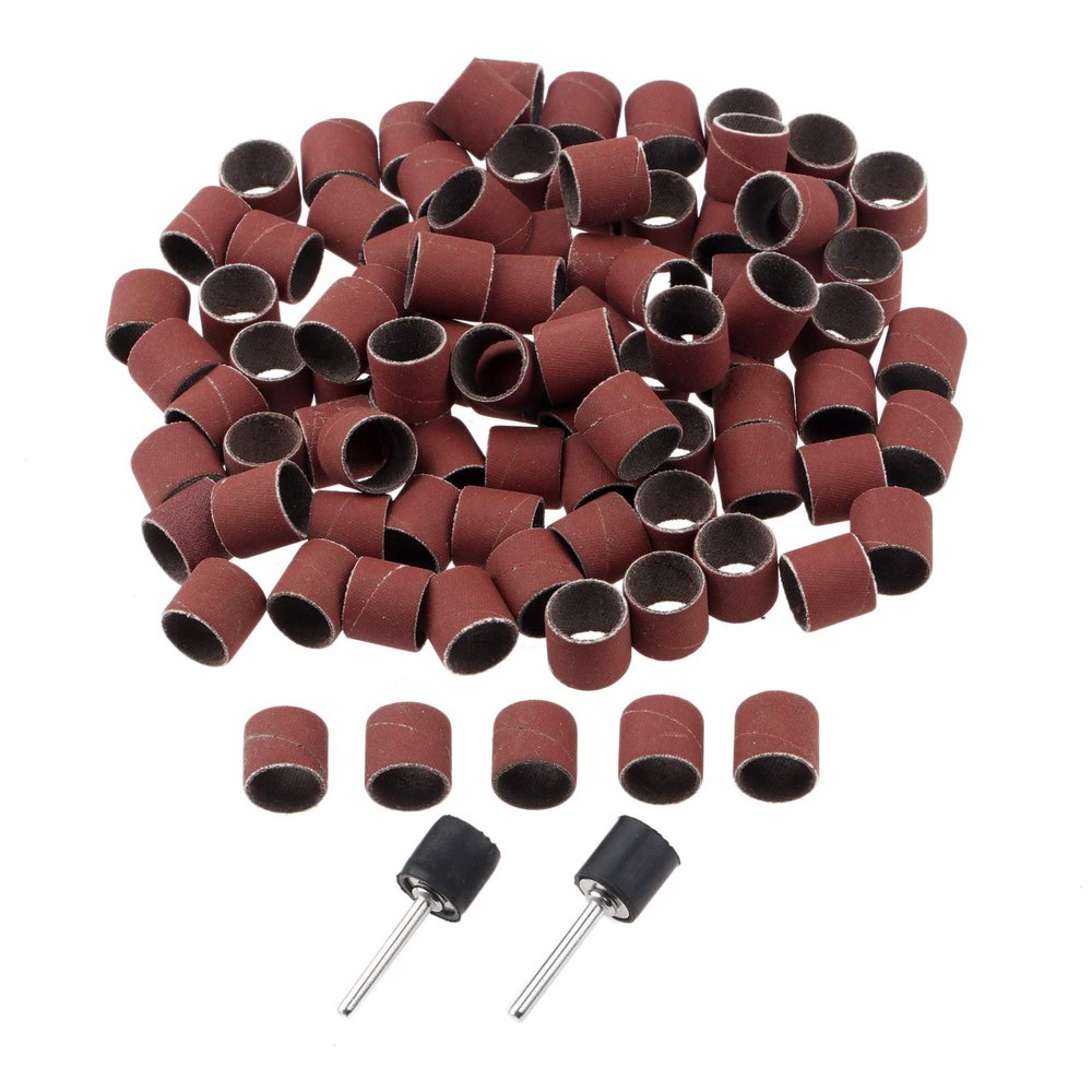 Yetaha 100 Pcs Sanding Bands, 600 Grit Drums Sleeves with 2Pcs Mandrel Set, Tool Accessories for Dremel Rotary Tools 12CM