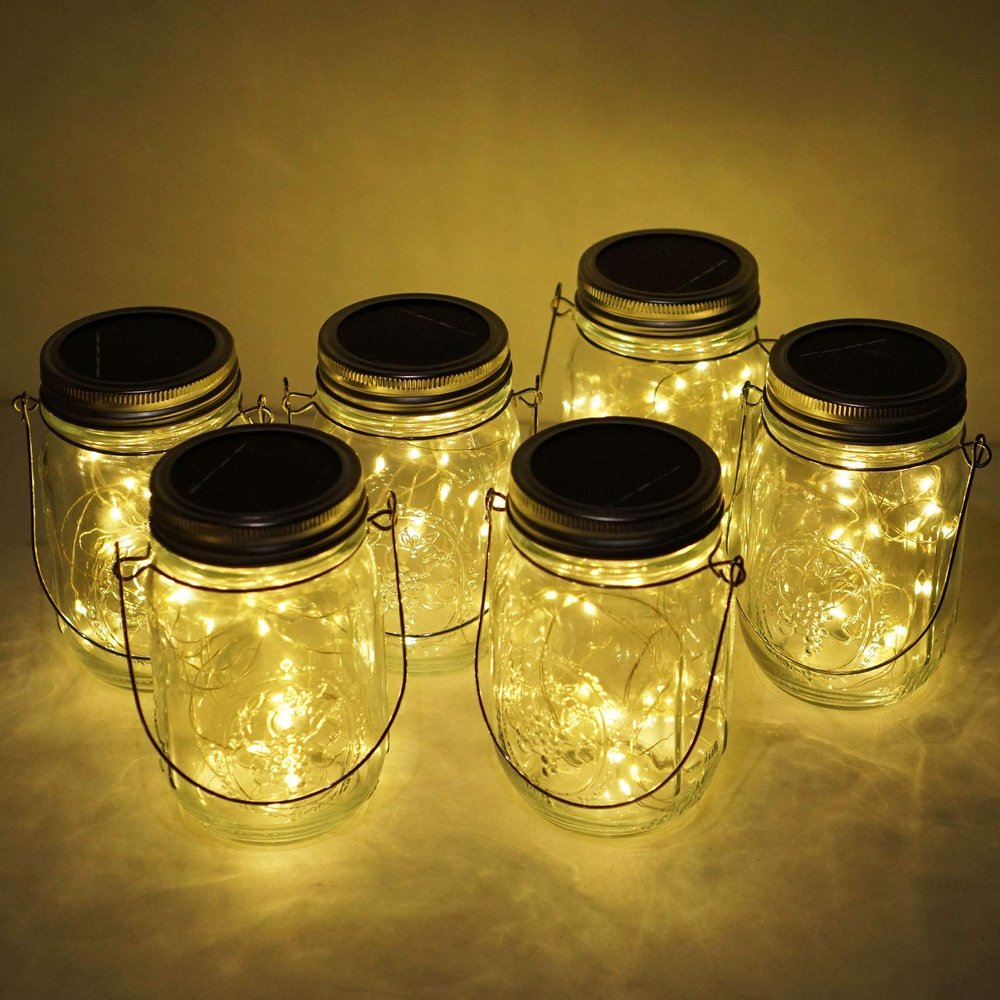 Cynzia Solar Mason Jar Lights, 6 Pack 10 LED Jar Lid String Lights with 6 Hangers(No Jars), Waterproof Fairy Firefly Light for Garden, Patio, Outdoor, Yard, Lawn Decor(Warm White)