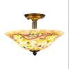 Pemberly Row Mosaic Flush Mount Ceiling Light, 12 in x 13.25 in, Metal Antique Brass Finish, Beige Multicolor Mosaic Glass Shade, 3-Bulb, Indoor Foyer or Entryway Lighting Fixture view 1