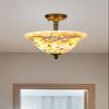 Pemberly Row Mosaic Flush Mount Ceiling Light, 12 in x 13.25 in, Metal Antique Brass Finish, Beige Multicolor Mosaic Glass Shade, 3-Bulb, Indoor Foyer or Entryway Lighting Fixture view 2