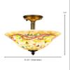 Pemberly Row Mosaic Flush Mount Ceiling Light, 12 in x 13.25 in, Metal Antique Brass Finish, Beige Multicolor Mosaic Glass Shade, 3-Bulb, Indoor Foyer or Entryway Lighting Fixture view 3