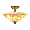 Pemberly Row Mosaic Flush Mount Ceiling Light, 12 in x 13.25 in, Metal Antique Brass Finish, Beige Multicolor Mosaic Glass Shade, 3-Bulb, Indoor Foyer or Entryway Lighting Fixture view 4