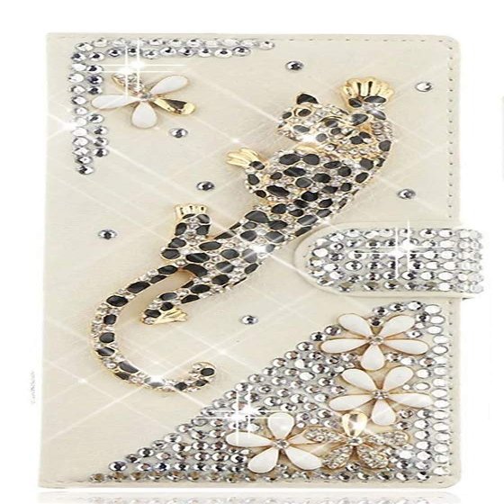 STENES Bling Case Compatible with iPhone XR Case - 3D Handmade Crystal Leopard Flowers Wallet Credit Card Slots Fold Stand Leather Cover Compatible with iPhone XR - Gold