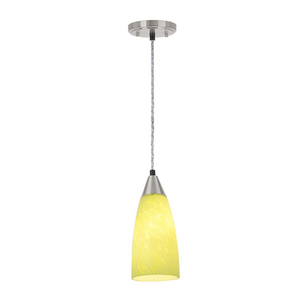 Aspen Creative 61104 Adjustable One Mini Ceiling Light, Transitional Design in Finish with Green Art Glass Shade, 3-3/4" Wide Pendant, Satin Nickel
