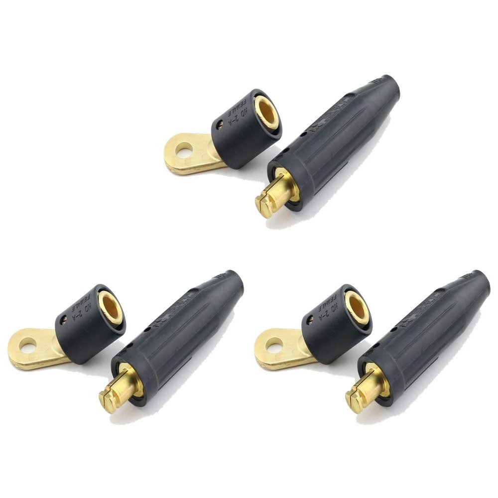 WeldingCity 3-pk Tweco/Lenco Style 4-MPC/LC-40HD Twist-Lock Insulated Male Connector and Female Terminal Adapter 2-AF Threaded Stud to Male for Welding Cable 3/0-4/0 (70-95mm)