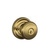 SCHLAGE F51A AND 609 AND Andover Knob with Andover Trim Keyed Entry Lock, Antique Brass view 1