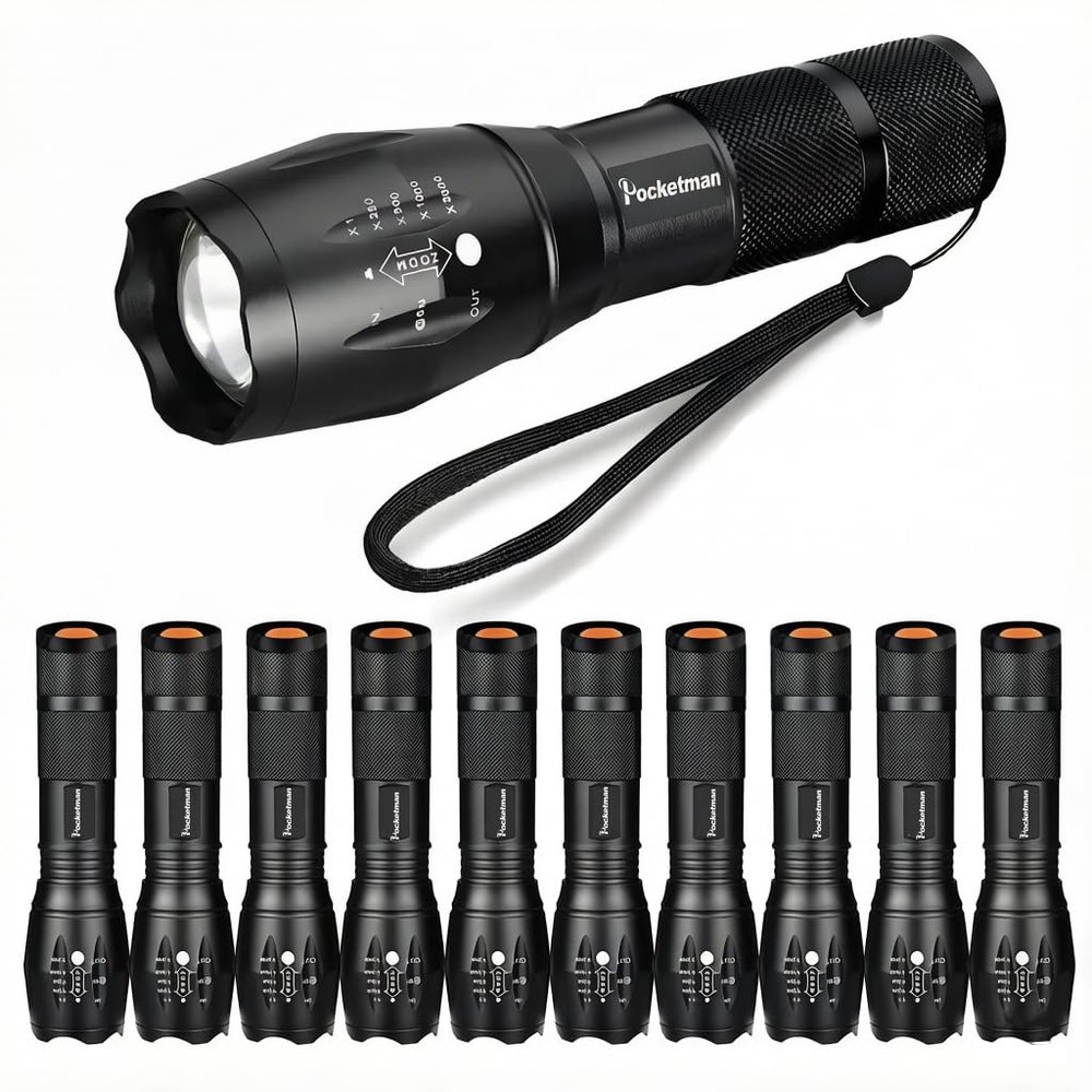 Pocketman LED Tactical Flashlight Super Bright LED Flashlights Portable Outdoor Water Resistant Torch with 5 Light Modes10Pack
