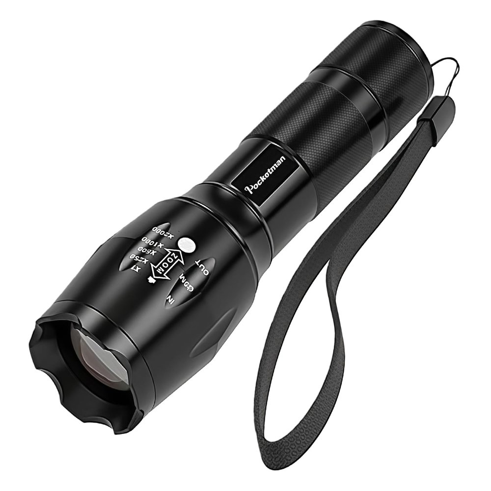 Pocketman LED Tactical Flashlight Super Bright LED Flashlights Portable Outdoor Water Resistant Torch with 5 Light Modes1Pack
