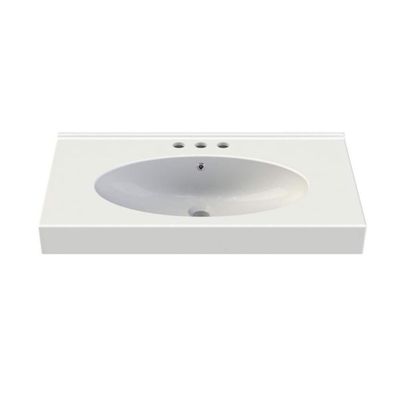 CeraStyle 084200-U-Three Hole Rita Rectangle Ceramic Wall Mounted/Self Rimming Sink, White