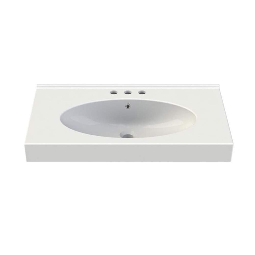 CeraStyle 084200-U-Three Hole Rita Rectangle Ceramic Wall Mounted/Self Rimming Sink, White