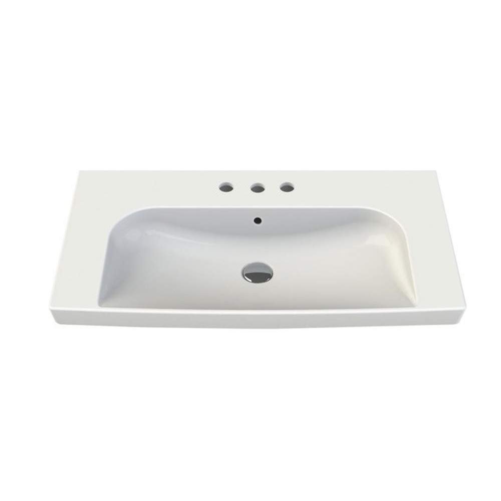 CeraStyle 034300-U-Three Hole Roma Rectangle Ceramic Wall Mounted/Self Rimming Sink, White