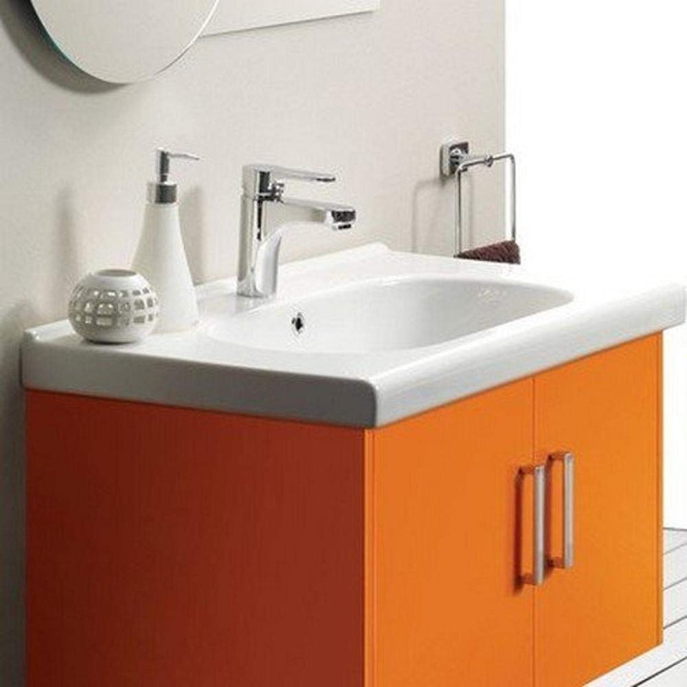CeraStyle 069000-U-One Hole City Rectangle Ceramic Wall Mounted Sink/Self Rimming Sink, White