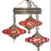 DEMMEX 3-Globe Turkish Mosaic Plug-in Chandelier, Handmade Moroccan Hanging Ceiling Lamp with 15-Foot Cord & Chain, Bohemian Decorative Pendant Light for Living Room, Bedroom, 3.5 ft -Reds view 2