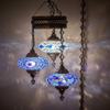 DEMMEX 3-Globe Turkish Mosaic Plug-in Chandelier, Handmade Moroccan Hanging Ceiling Lamp with 15-Foot Cord & Chain, Bohemian Decorative Pendant Light for Living Room, Bedroom, 3.5 ft (Blues) view 1