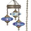 DEMMEX 3-Globe Turkish Mosaic Plug-in Chandelier, Handmade Moroccan Hanging Ceiling Lamp with 15-Foot Cord & Chain, Bohemian Decorative Pendant Light for Living Room, Bedroom, 3.5 ft (Blues) view 2