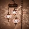 DEMMEX 3-Globe Turkish Mosaic Plug-in Chandelier, Handmade Moroccan Hanging Ceiling Lamp with 15-Foot Cord & Chain, Bohemian Decorative Pendant Light for Living Room, Bedroom, 3.5 ft (Purple-Lilac) view 1