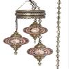 DEMMEX 3-Globe Turkish Mosaic Plug-in Chandelier, Handmade Moroccan Hanging Ceiling Lamp with 15-Foot Cord & Chain, Bohemian Decorative Pendant Light for Living Room, Bedroom, 3.5 ft (Purple-Lilac) view 2