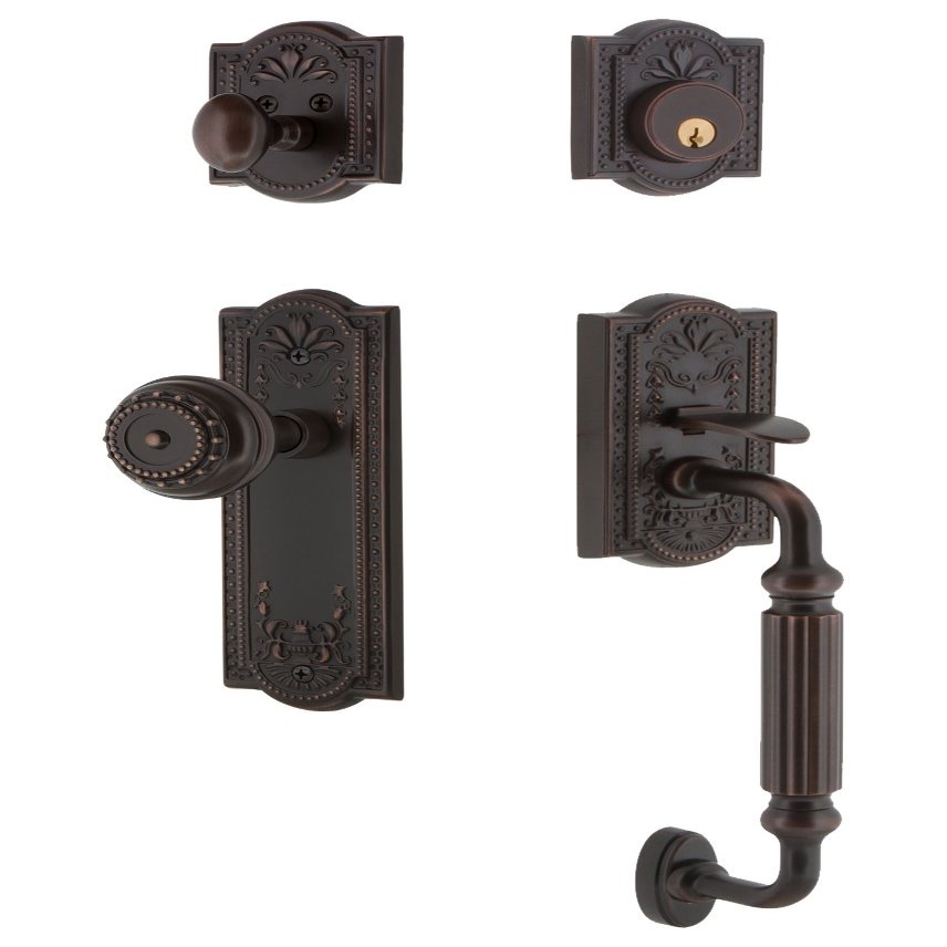 Nostalgic Warehouse 727724 Meadows F Grip Entry Set, Backset - 2.75", Timeless Bronze
