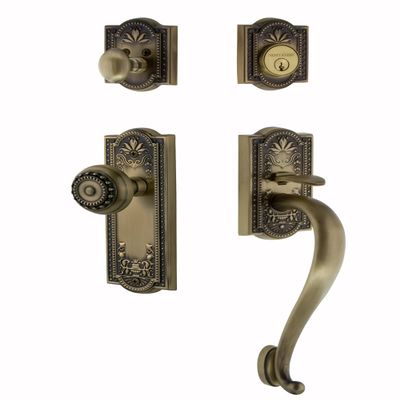 Nostalgic Warehouse 719429 Meadows S Grip Entry Set, Backset - 2.375", Antique Brass