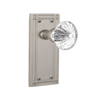 Nostalgic Warehouse Mission Plate with Oval Fluted Crystal Glass Knob, Passage - 2.75", Satin Nickel