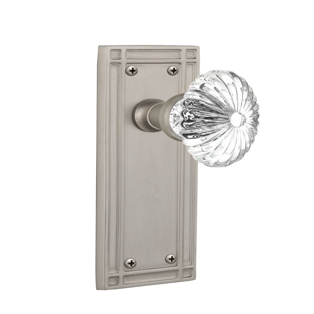 Nostalgic Warehouse Mission Plate with Oval Fluted Crystal Glass Knob, Passage - 2.75", Satin Nickel