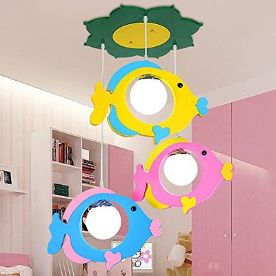 CraftThink Ceiling Lights Children Bedroom Light Chandelier, Colorful Fish Multi Light Pendant Ceiling Lamps for boy Kids Nursery Bedroom (3 Light)