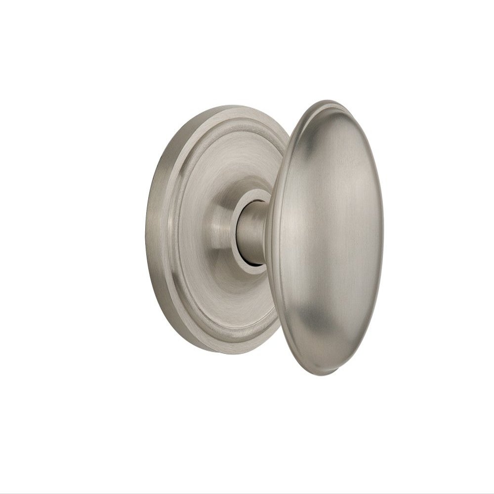 Nostalgic Warehouse Classic Rosette with Homestead Door Knob, Passage - 2.75", Satin Nickel