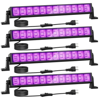 Onforu 4 Pack 42W LED Black Lights, Blacklight Bars with Plug and Switch, Glow in The Dark Party Supplies for Halloween Decorations, Bedroom, Body Paint, Stage Lighting, Poster, Black