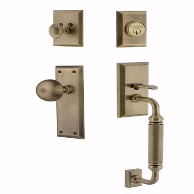 Nostalgic Warehouse New York C Grip Front Door Handle and Deadbolt Set