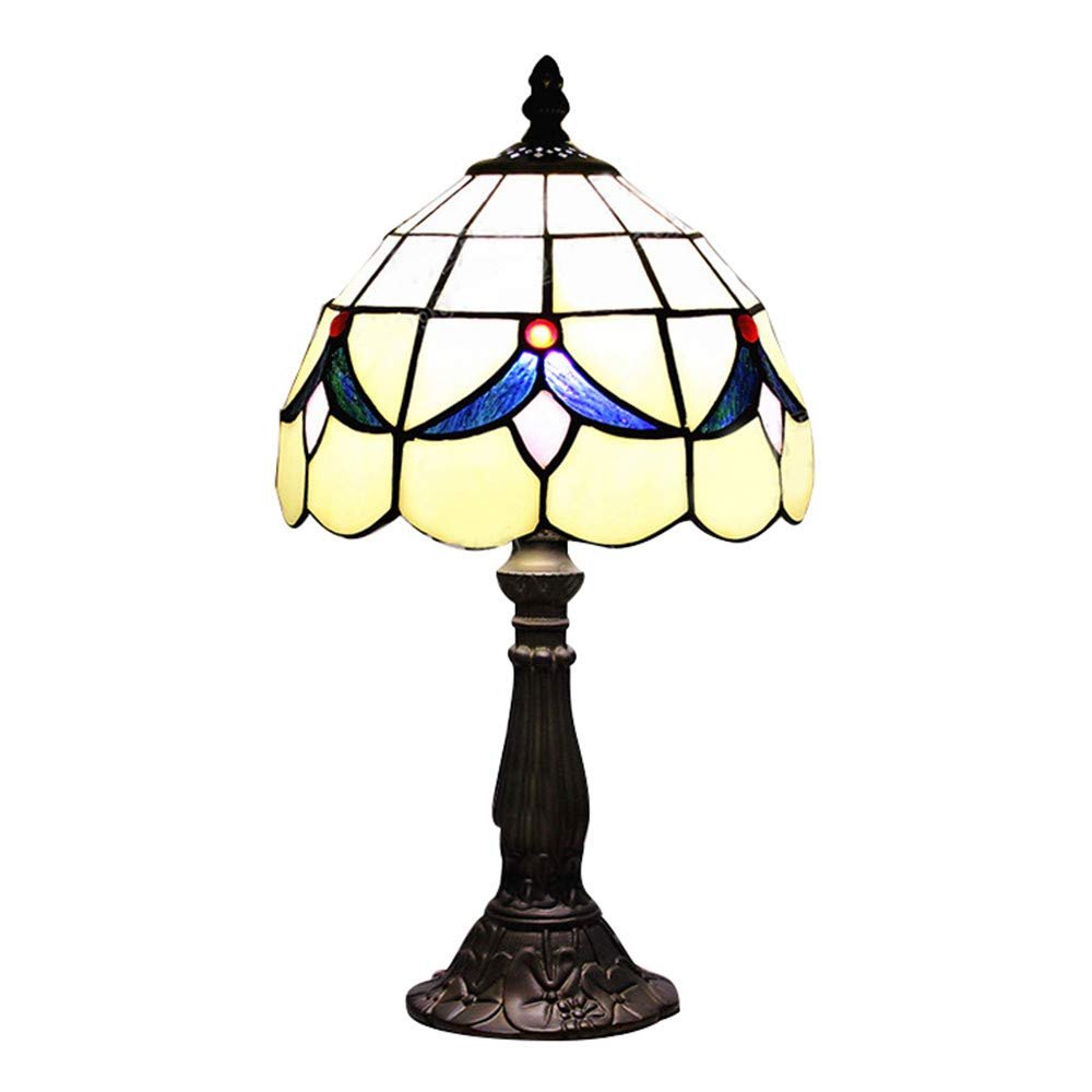 Desk Lamp, XINDA Table Light Tiffany Style Stained Glass Loft Night Light Blue Blossom Pattern Shape 1-Light Decorative Fixture