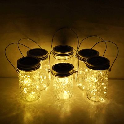 Cynzia Solar Mason Jar Lights, 6 Pack 20 LED Fairy String With 6 Hangers (No Jars), Waterproof Firefly Lantern for Outdoor, Wedding, Patio, Garden, Party, Christmas Decor (Warm White)