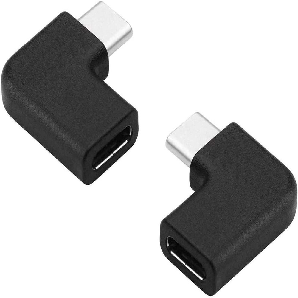 GodSpin USB-C 90 Degree Angle Adapter [2 Pack] - Male to Female, Right & Left Angled, USB 3.1 Type-C Extension for Laptop & Tablet (Black)