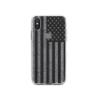 DistinctInk Clear Shockproof Hybrid Case for iPhone Xs Max (6.5" Screen) - TPU Bumper, Acrylic Back, Tempered Glass Screen Protector - Weathered Grey US Flag view 1