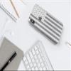 DistinctInk Clear Shockproof Hybrid Case for iPhone Xs Max (6.5" Screen) - TPU Bumper, Acrylic Back, Tempered Glass Screen Protector - Weathered Grey US Flag view 3