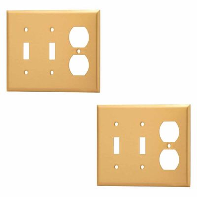 2 Switch Plate Brushed Brass Double Toggle/Outlet | Renovator's Supply