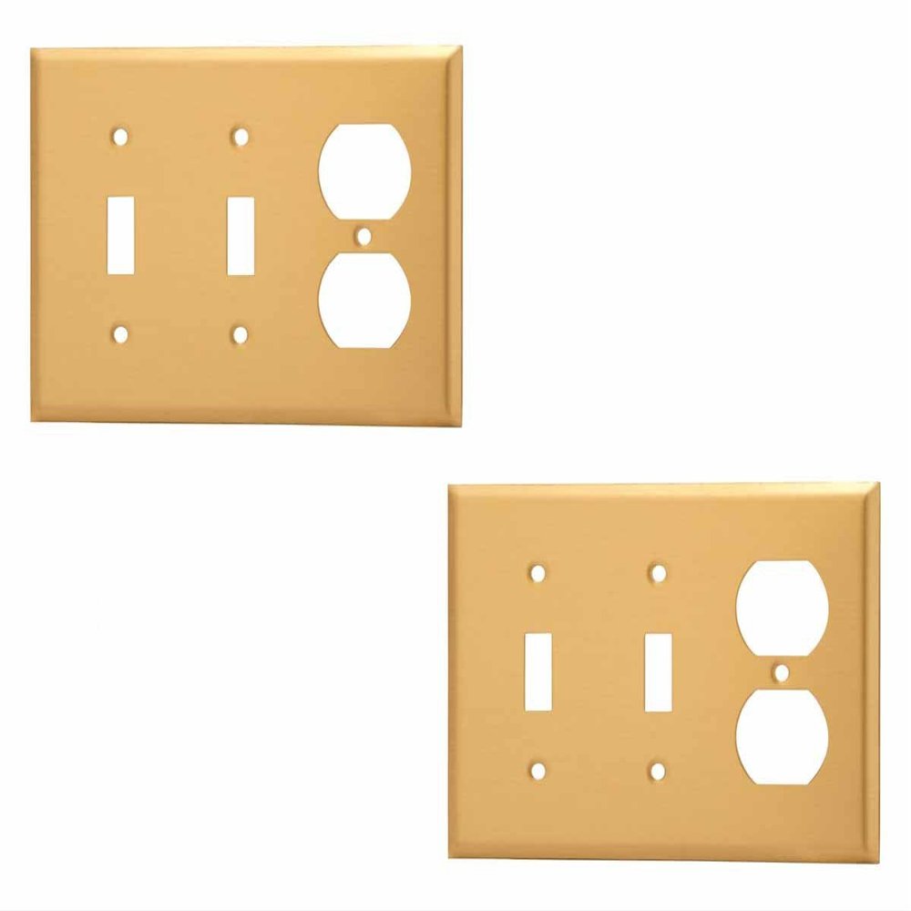 2 Switch Plate Brushed Brass Double Toggle/Outlet | Renovator's Supply