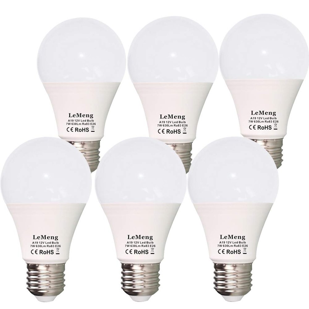 LEMENG 12V LED Light Bulb 7W Low Voltage E26 Base A19 2700K Warm White
