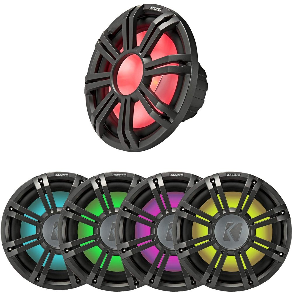 Kicker 45KMF124 12" Weather-Proof Subwoofer for Freeair Applications - Kicker 45KMG12W 12" LED Grille (Charcoal)