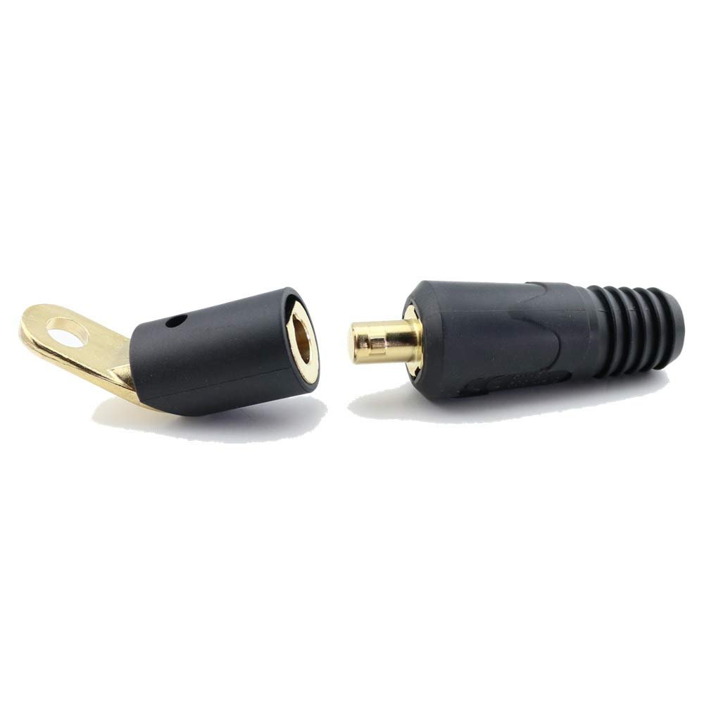WeldingCity Dinse-type Twist-lock Insulated Male Connector 50-series (35-50mm AWG #2-1/0) and Female Terminal Adapter for Welders Miller Lincoln ESAB Hobart and Others