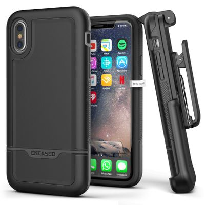 ENCASED Heavy Duty iPhone Xs Case Belt Clip Holster Black Protective Hybrid Cover (Rebel Armor) Designed for Apple iPhone X/iPhone Xs (5.8")