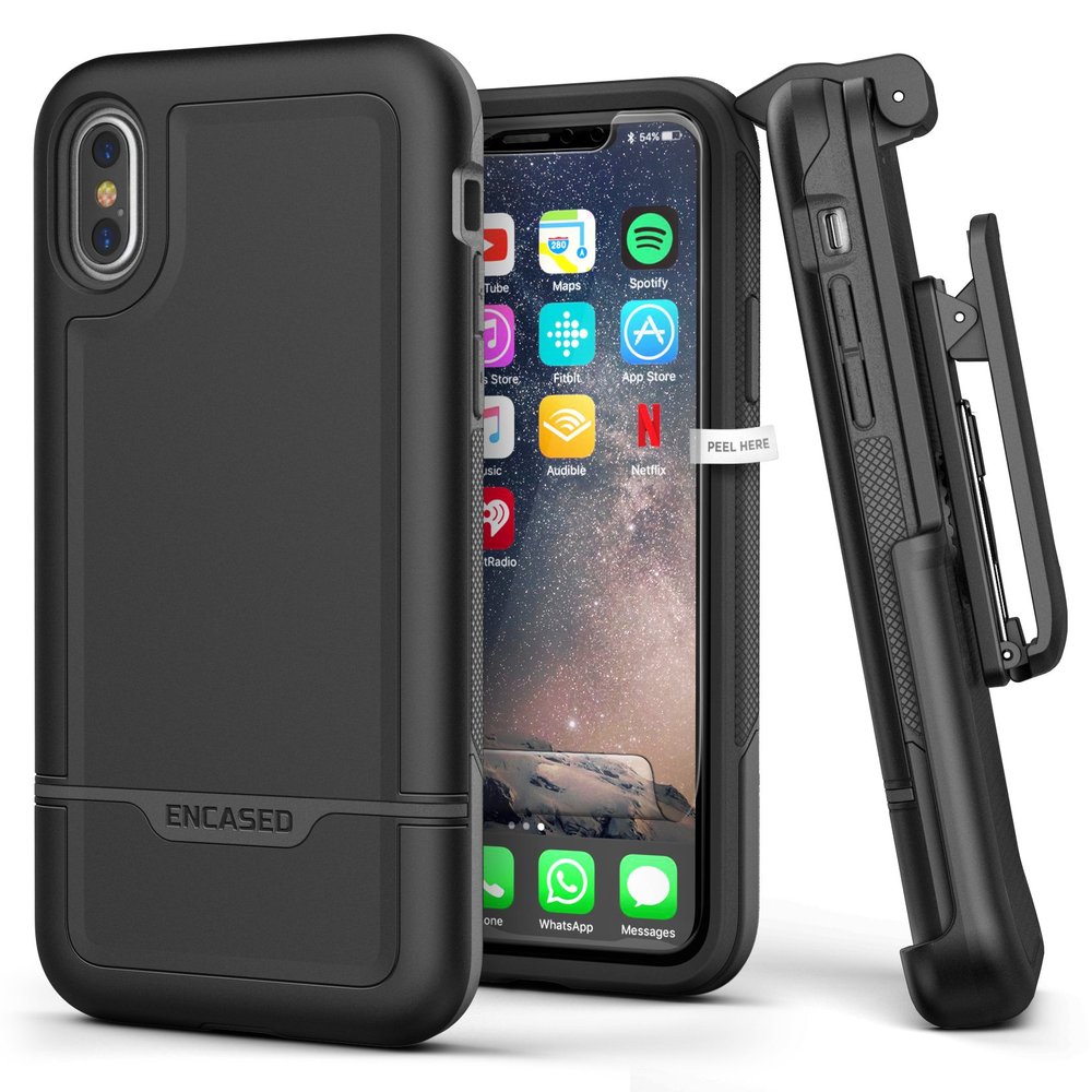 ENCASED Heavy Duty iPhone Xs Case Belt Clip Holster Black Protective Hybrid Cover (Rebel Armor) Designed for Apple iPhone X/iPhone Xs (5.8")