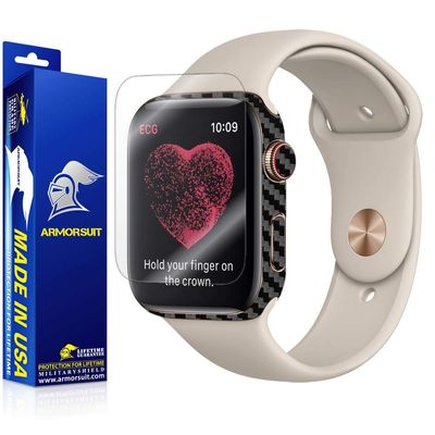 Armorsuit Apple Watch Series 4 Screen Protector (40mm) + Black Carbon Fiber Skin Wrap MilitaryShield Back Protector for Apple Watch Series 4 (40mm)