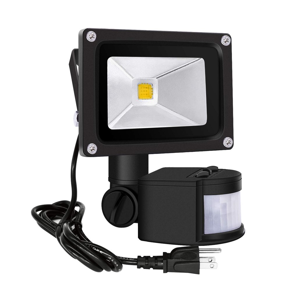 Z Motion Sensor Flood Lights Outdoor,10W Induction LED Lamp, IP65 Waterproof Spotlight,3200K LED Sensor Light,Security Light with US 3-Plug (Warm White-Black)