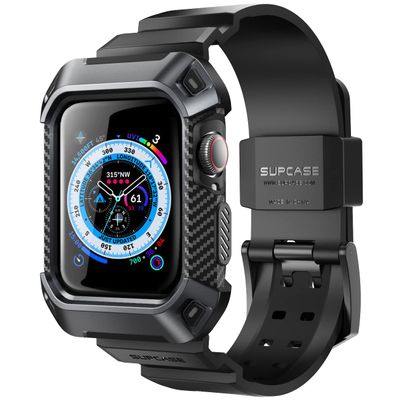 SUPCASE for Apple Watch 9/8/7/6/5/4/SE 45/44mm Case with Band (Unicorn Beetle Pro), [Anti-Scratch] [Bumper Protector] Rugged Men Cover with Adjustable Strap Band for iWatch SE 3/2/1, Black