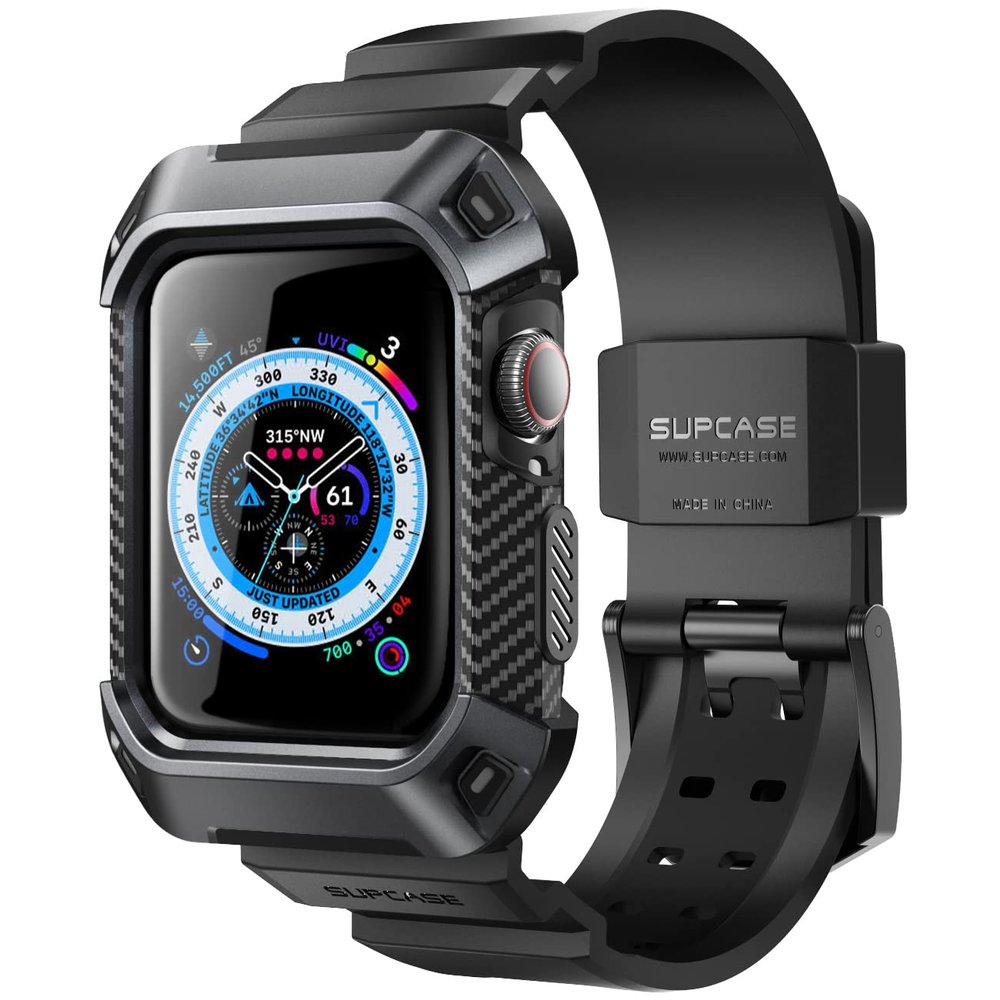 SUPCASE for Apple Watch 9/8/7/6/5/4/SE 45/44mm Case with Band (Unicorn Beetle Pro), [Anti-Scratch] [Bumper Protector] Rugged Men Cover with Adjustable Strap Band for iWatch SE 3/2/1, Black