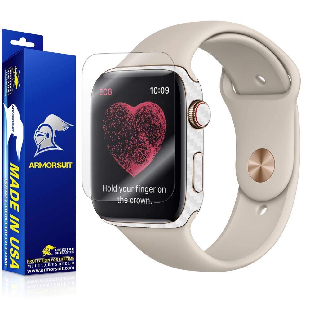 Armorsuit Apple Watch Series 4 Screen Protector (40mm) + White Carbon Fiber Skin Wrap MilitaryShield Back Protector for Apple Watch Series 4 (40mm)