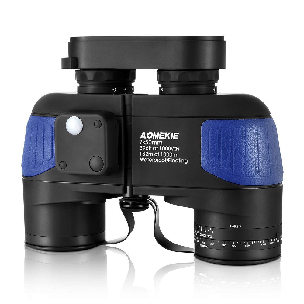 AOMEKIE 7X50 Marine Waterproof Binoculars for Adults with Illuminated Rangefinder Compass BAK4 IPX7 for Boating Military Navigation Hunting Fishing Water Sports